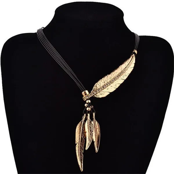 Feather Necklaces & Pendants Rope Leather Vintage Maxi Colar Women Jewelry