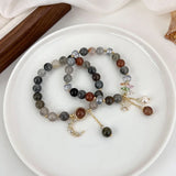 Colorful Stone Beaded Bracelet with Star Moon Pendant