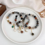 Colorful Stone Beaded Bracelet with Star Moon Pendant