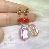 Baroque Pearl Earring 18K Cultured Wedding Jewelry