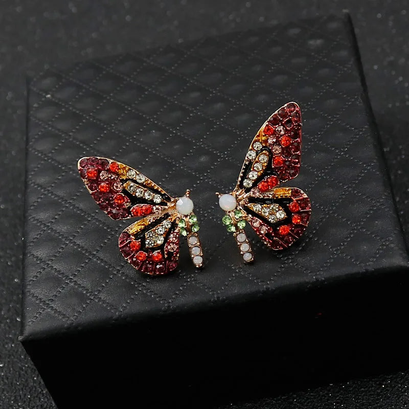 Butterfly Wing Earrings 925 Silver Needle Rhinestone Earrings