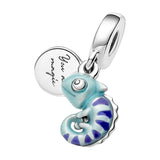 Silver 925 Enamel Chameleon Charm for Bracelets Women DIY Jewelry Making