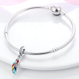 Enamel Single Feather Dangle Charm Pendant for Bracelet Necklace 925 Silver