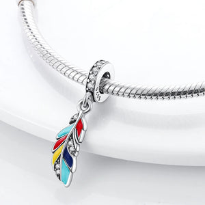 Enamel Single Feather Dangle Charm Pendant for Bracelet Necklace 925 Silver