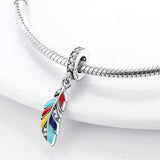 Enamel Single Feather Dangle Charm Pendant for Bracelet Necklace 925 Silver