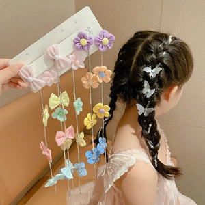 Flower Side Barrettes Bow Braided Hair Chain Pearl Butterfly Hair Chain