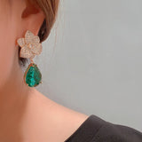Flowers Water Drop Tassel Earrings Clear Crystal Purple Cubic Zircon