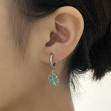 Hoop Earrings Stainless Steel Clover Charms Enamel Flower Pendant Earrings