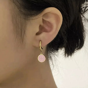 Hoop Earrings Stainless Steel Clover Charms Enamel Flower Pendant Earrings