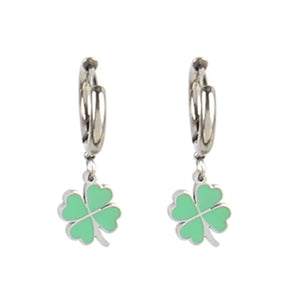 Hoop Earrings Stainless Steel Clover Charms Enamel Flower Pendant Earrings