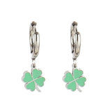 Hoop Earrings Stainless Steel Clover Charms Enamel Flower Pendant Earrings