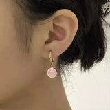 Hoop Earrings Stainless Steel Clover Charms Enamel Flower Pendant Earrings