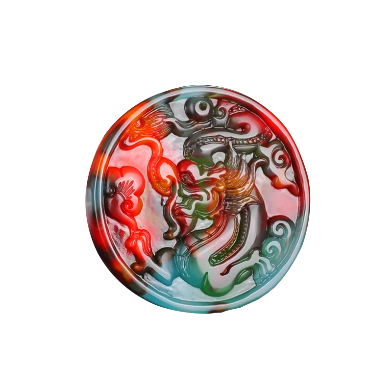 Chinese Carved Jade Dragon Pendant Necklace Natural Charm Jadeite Amulet