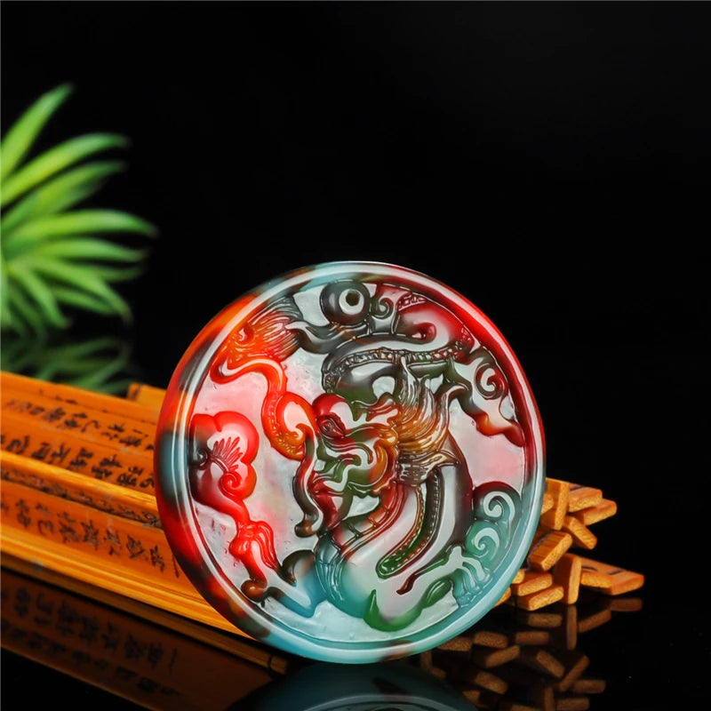 Chinese Carved Jade Dragon Pendant Necklace Natural Charm Jadeite Amulet