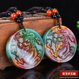 Chinese Carved Jade Dragon Pendant Necklace Natural Charm Jadeite Amulet