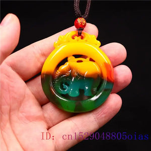 Jade Elephant Pendant Jadeite Jewelry Necklace Amulet Gemstone Chinese Charm