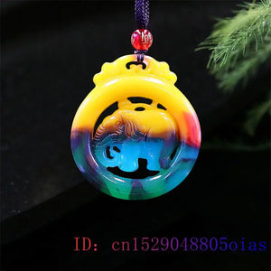 Jade Elephant Pendant Jadeite Jewelry Necklace Amulet Gemstone Chinese Charm
