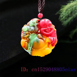 Jade Maitreya Pendant Carved Buddha Gemstone Women Jewelry Necklace