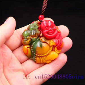 Jade Maitreya Pendant Carved Buddha Gemstone Women Jewelry Necklace