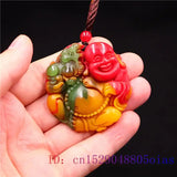 Jade Maitreya Pendant Carved Buddha Gemstone Women Jewelry Necklace