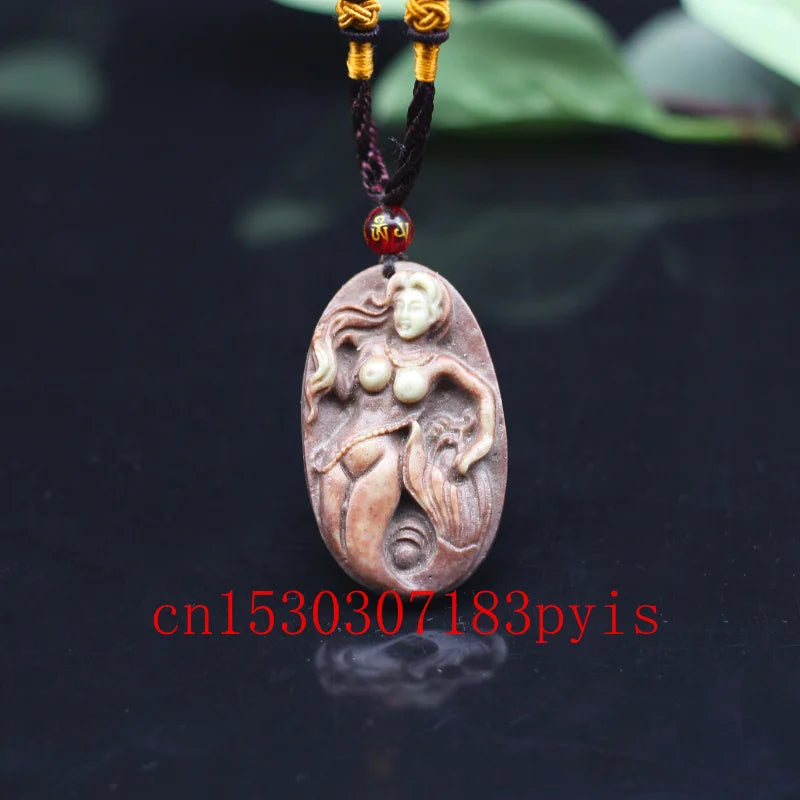 Jade Mermaid Pendant Necklace Chinese Jewelry Natural Gemstone Charm