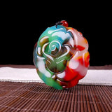 Jade Rose Pendant Necklace Chinese Carved Jadeite Jewelry Amulet