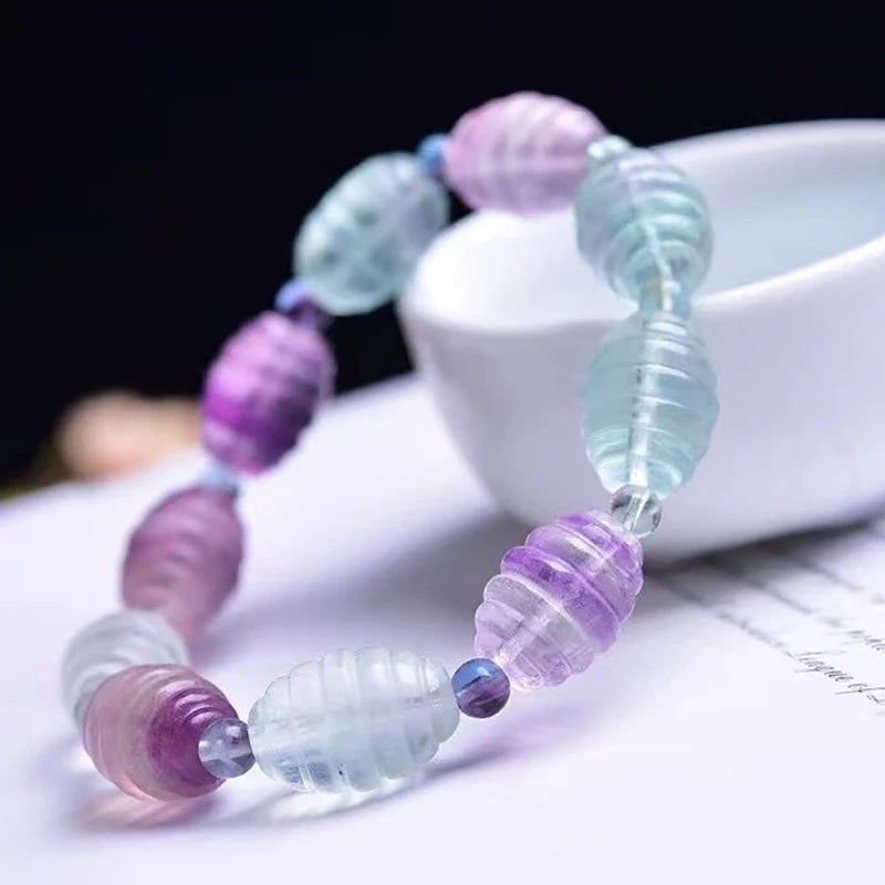 Fluorite Stone Bracelet Rice Shape Beads Lucky for Women Girl