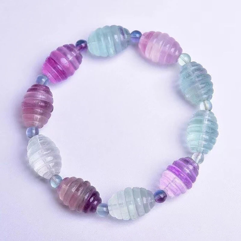 Fluorite Stone Bracelet Rice Shape Beads Lucky for Women Girl