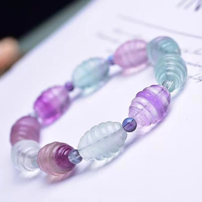 Fluorite Stone Bracelet Rice Shape Beads Lucky for Women Girl