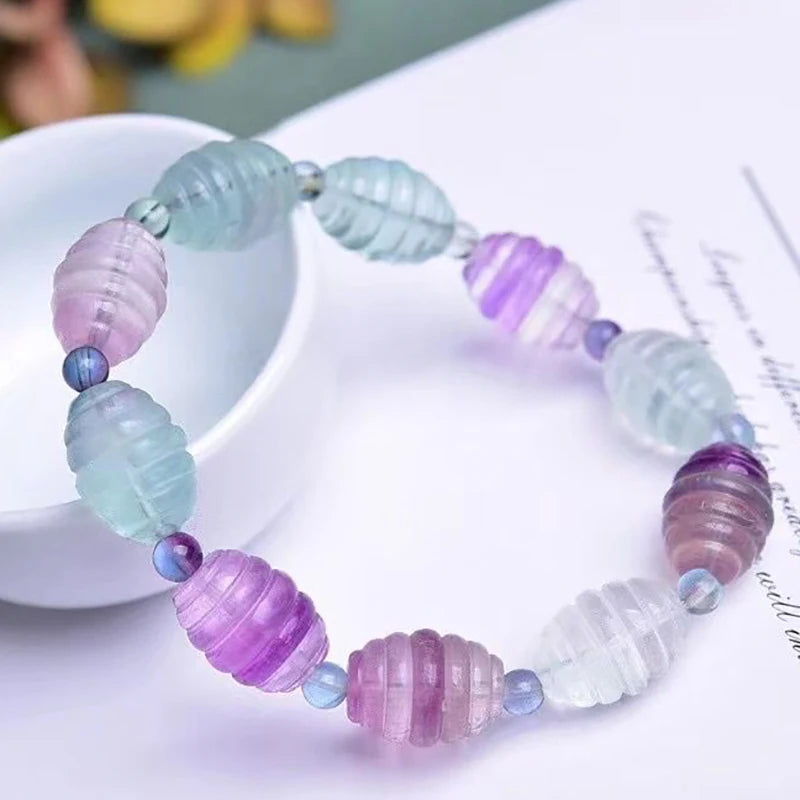 Fluorite Stone Bracelet Rice Shape Beads Lucky for Women Girl