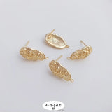 14K Covered Irregular Oval Carved Belt Earrings 925 Silver Needle