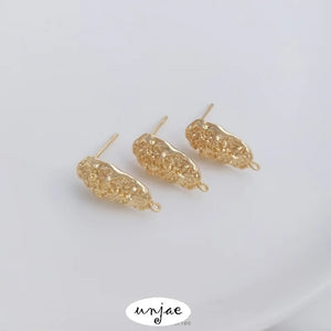 14K Covered Irregular Oval Carved Belt Earrings 925 Silver Needle