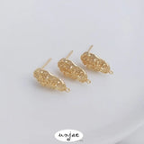 14K Covered Irregular Oval Carved Belt Earrings 925 Silver Needle