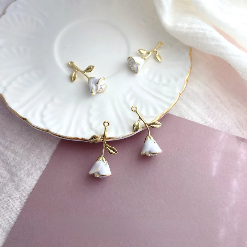 Alloy Rose Oval Double Hanging DIY Earrings Jewelry Material