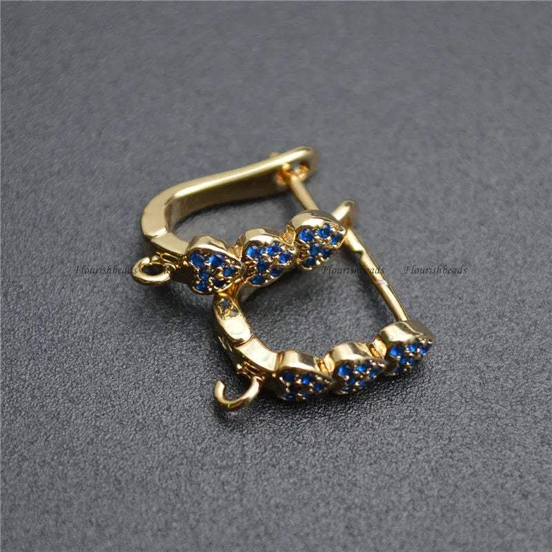 Heart Shape CZ Paved Earring Hooks Jewelry Findings Lot of 20pc