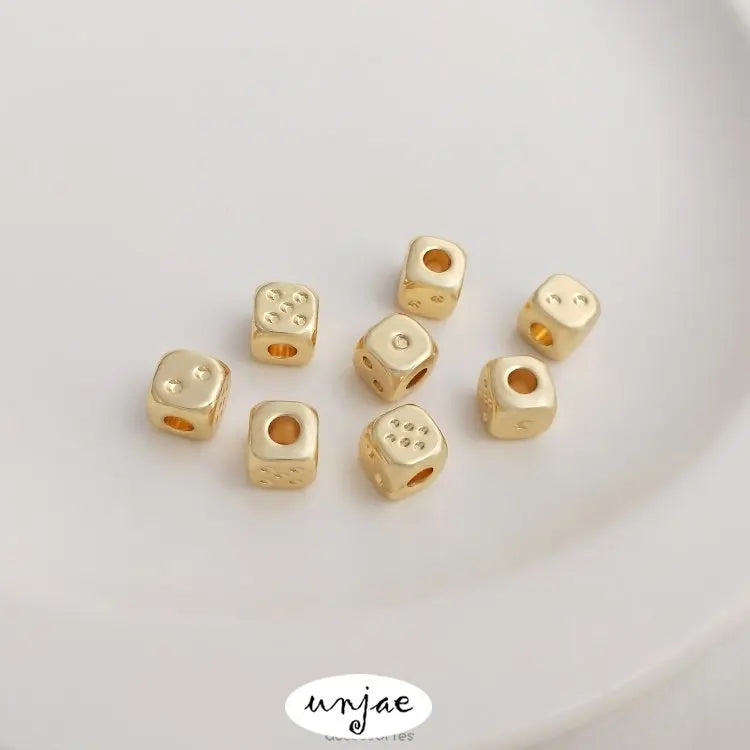 14K Dice Square Spacer Beads Hand-made Jewelry Loose Beads