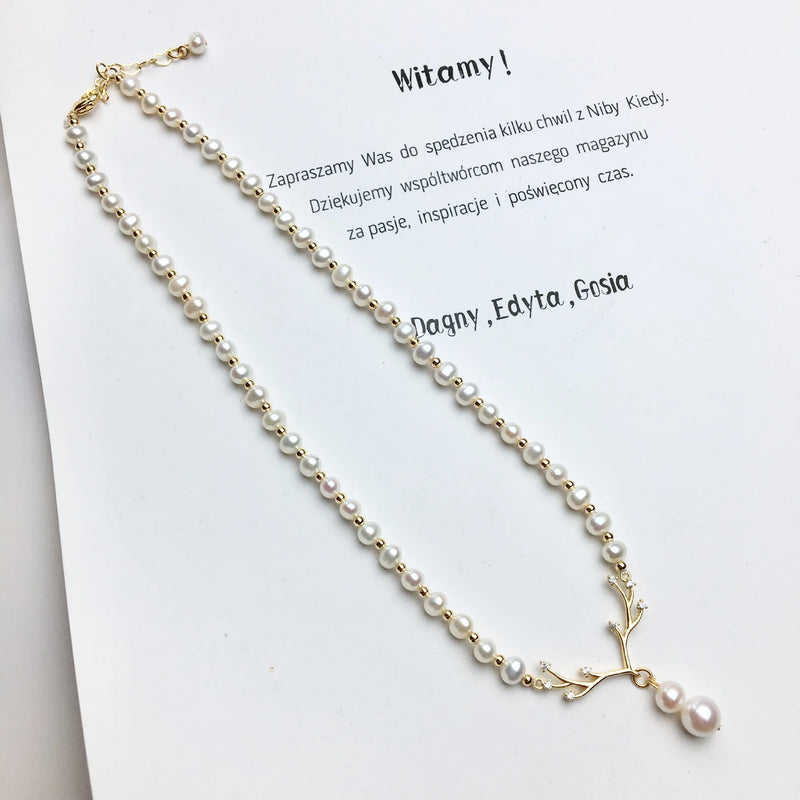 14K Natural Freshwater Pearl Antlers Necklace DIY Jewelry