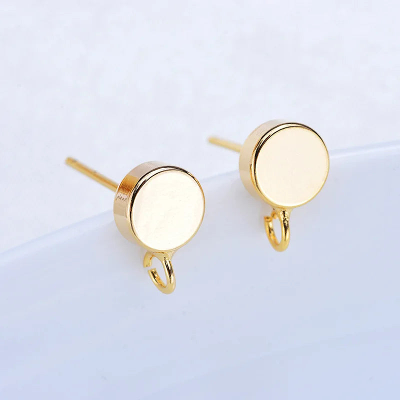 18K True Filled 6x9MM Flat Bead With Ring Stud Earrings