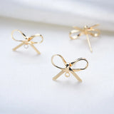 18K True Filled Simplicity Bowknot Ring Stud Earrings