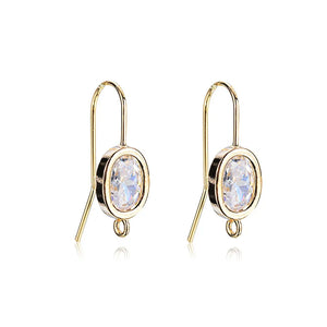 Copper Oval Zircon Ring Earring Clasps Hooks DIY Jewelry Making