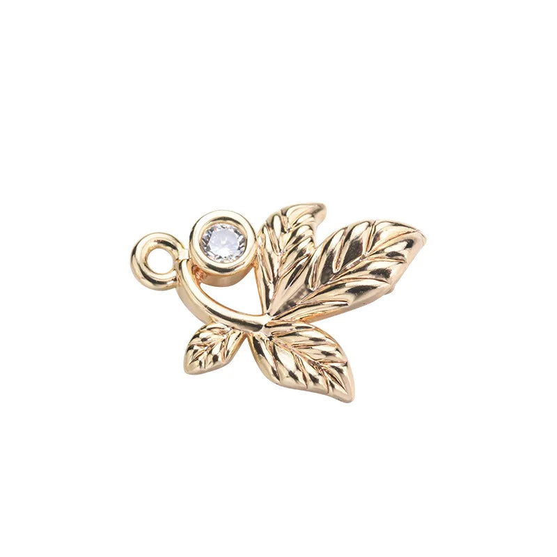 Copper Zircon Leaf Pendants Charms for DIY Jewelry Making