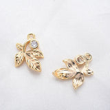 Copper Zircon Leaf Pendants Charms for DIY Jewelry Making
