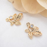 Copper Zircon Leaf Pendants Charms for DIY Jewelry Making