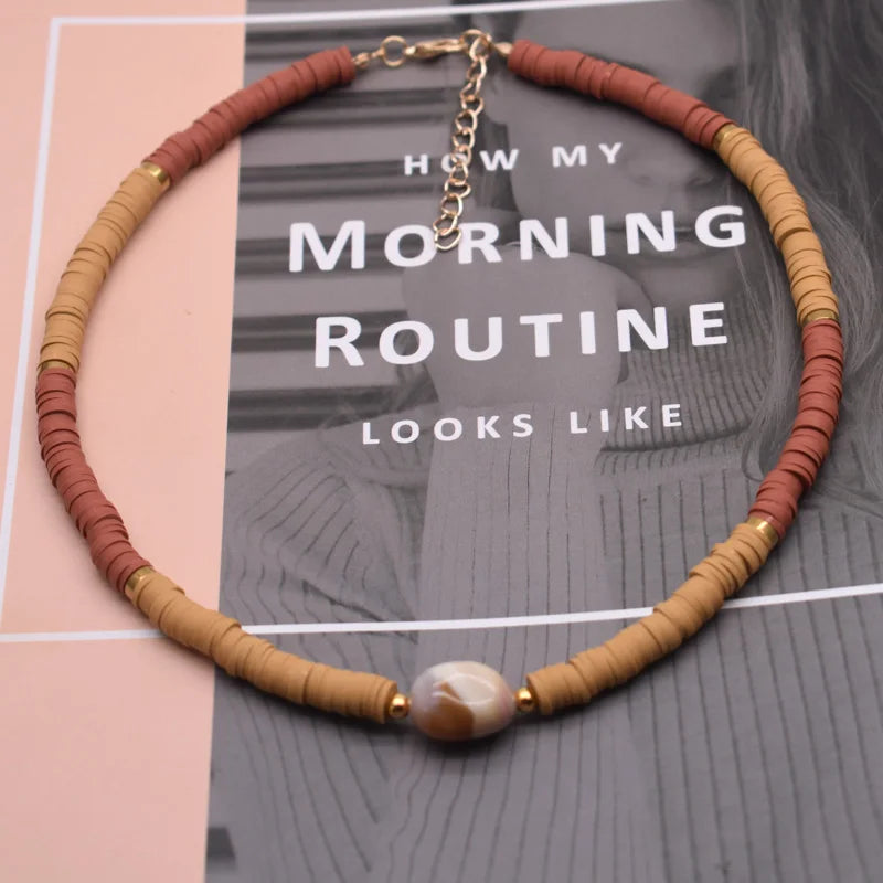 Pottery Beads Choker Necklace Baroque Pearl Beach Jewelry