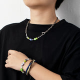 Stone Square Cat's Eye Gallstone Necklace Men's Women's Retro Chain