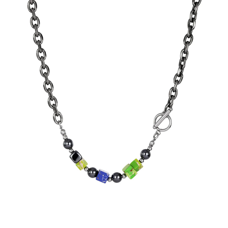 Stone Square Cat's Eye Gallstone Necklace Men's Women's Retro Chain