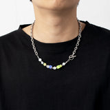 Stone Square Cat's Eye Gallstone Necklace Men's Women's Retro Chain