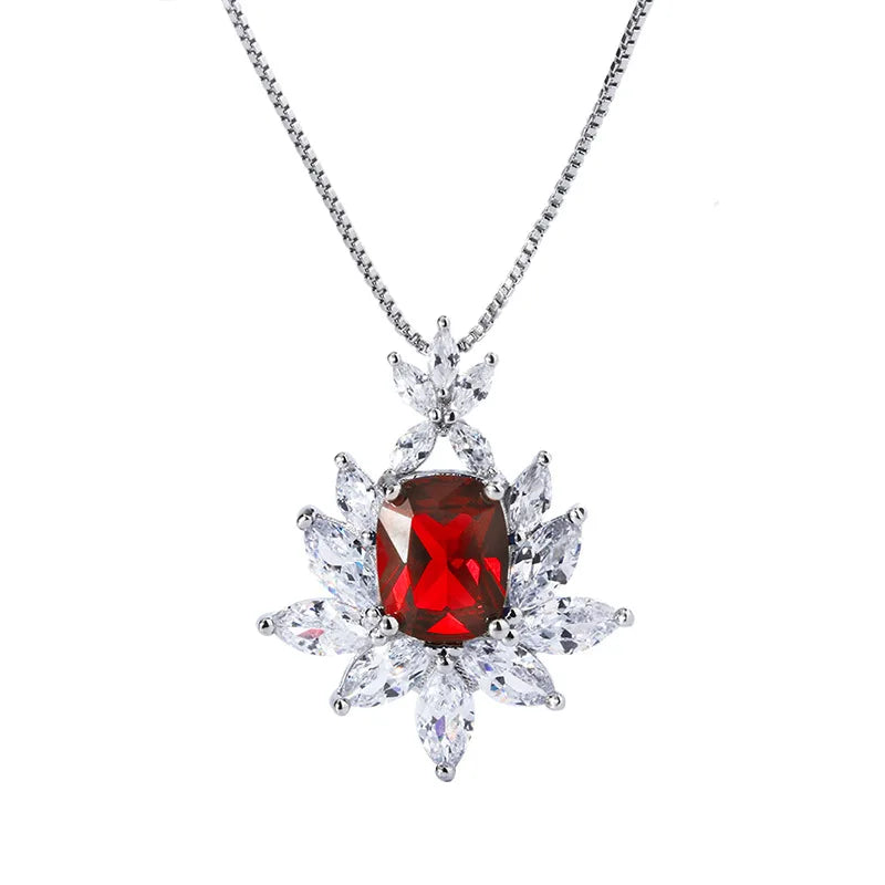 Sapphire Necklace Red Ruby Pendant Wedding Party Clavicle