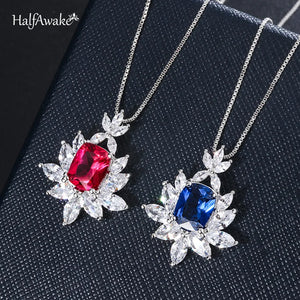 Sapphire Necklace Red Ruby Pendant Wedding Party Clavicle
