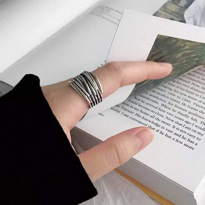 Vintage Layered Open Rings Chains Finger Rings for Men Women
